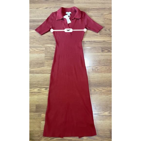 Caroline Constas Red Dress Knit Midi bodycon Crochet Collar size M - Picture 3 of 11